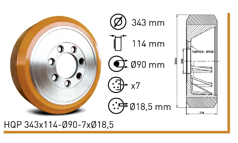 Колесо полиуритановое HQP 343x114-Ø90-7xØ18,5 HQP 343x114-Ø90-7xØ18,5