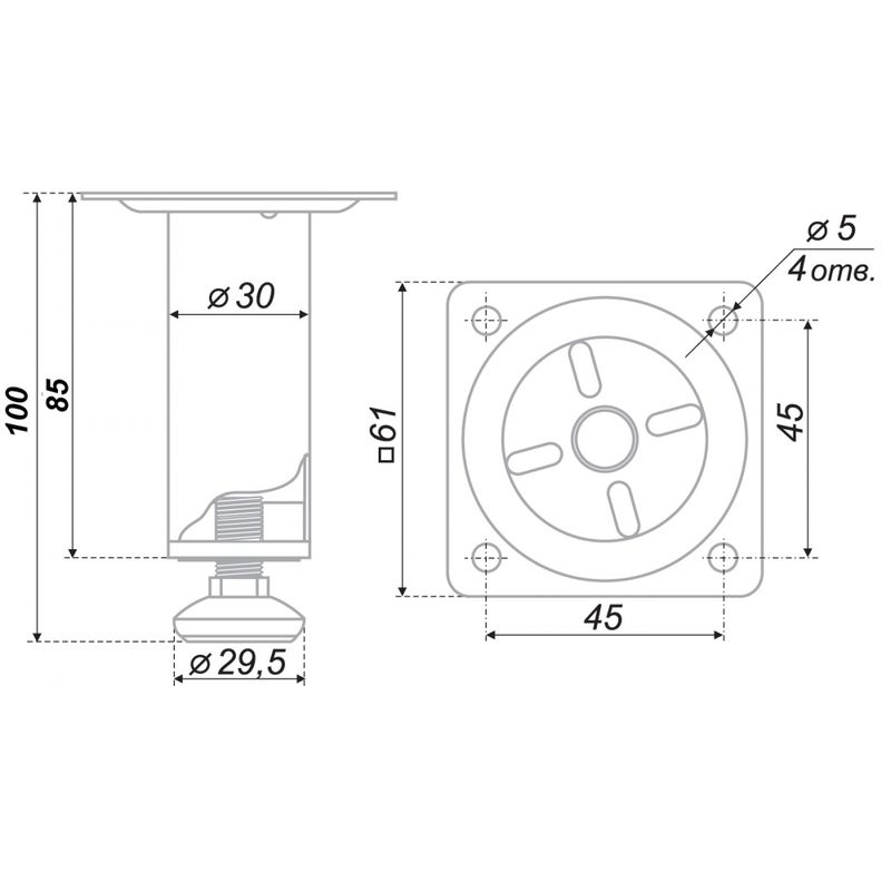Опора мебельная регулируемая N304CP.2