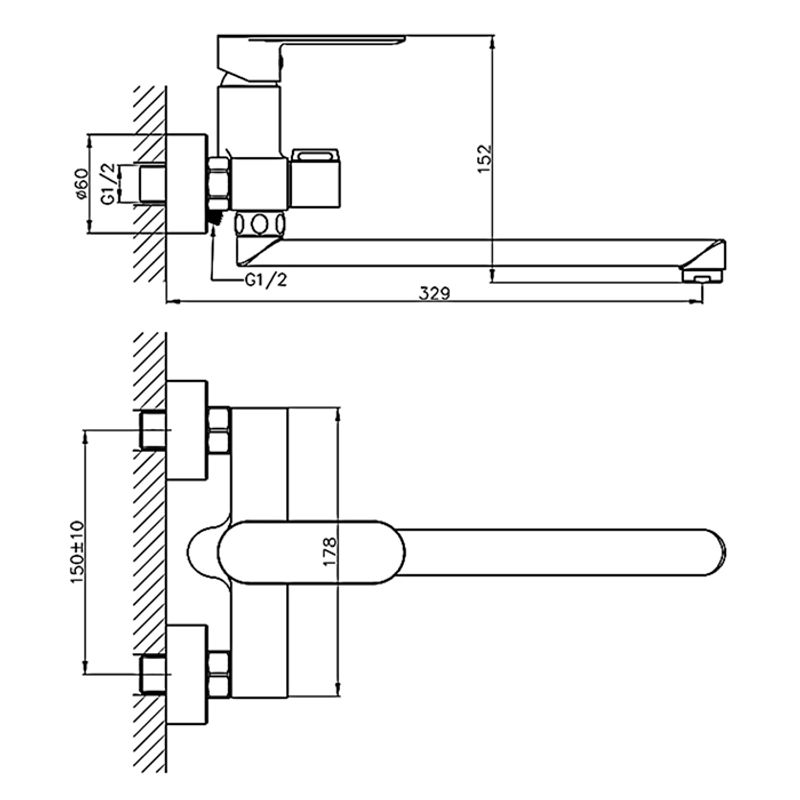 Смеситель для ванны с длинным изливом чёрный Haiba HB22590-7