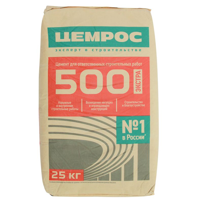 Цемент ЦЕМ I 42,5Н (ПЦ-500 Д0) Цемрос 25кг